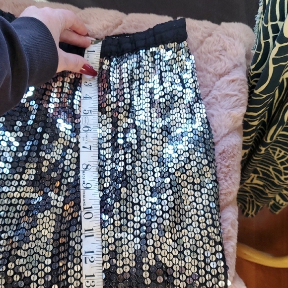 Sequin Midi Skirt with Black and Silver Accents - Picture 9 of 10